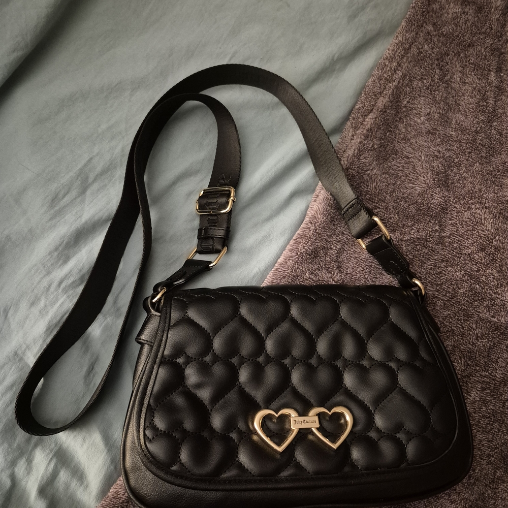 Juicy Couture Black Quilted Crossbody Bag with Gold Accents Like New Condition